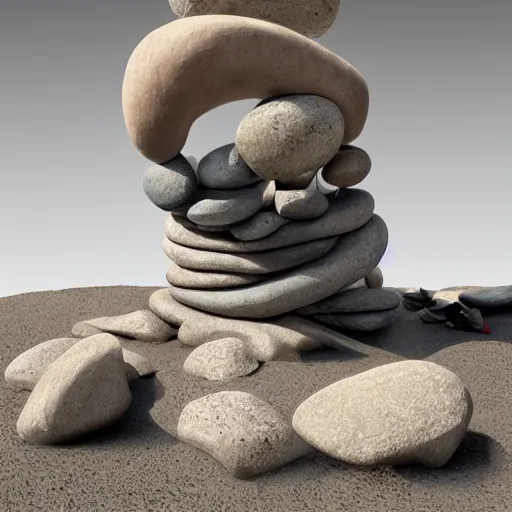 Prompt: modern sculpture of piled stones, wood, nails, sunlit, photorealistic, 3 d rendering, higly detailed, minimalist, made with unreal engine, cgsociety, by yves tanguy, by nate boyce, by david smith