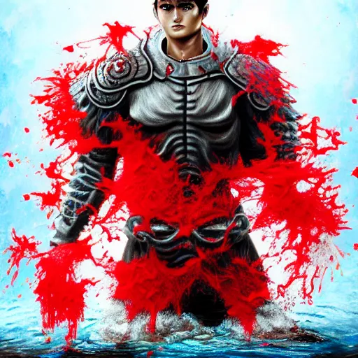 Prompt: guts from berserk submerged in red water, extremely detailed, made by wlop, maxwell boas, Sakimi chan and Anato Finnstark