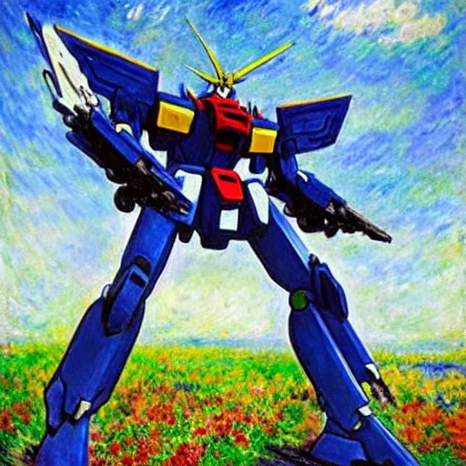 Image similar to A Gundam mech from Mobile Suit Gundam painted by Claude Monet