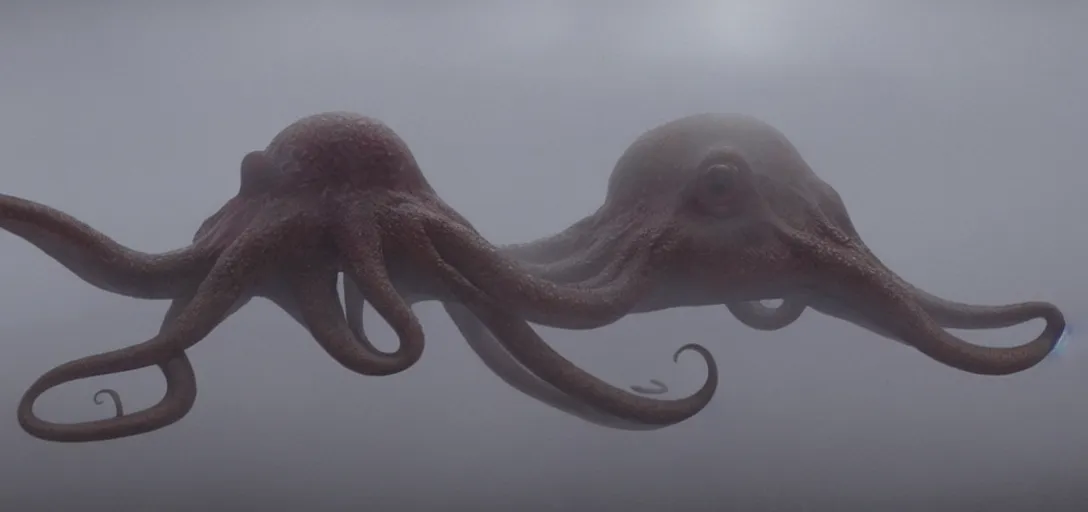 Image similar to an octopus trapped in a bottle, foggy, cinematic shot, photo still from movie by denis villeneuve, wayne barlowe