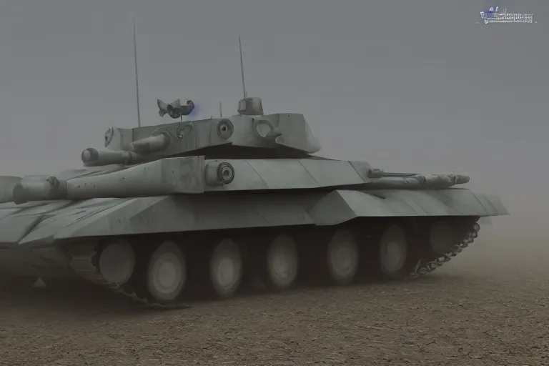 Image similar to futuristic battle tank, battle, fog, 8 k