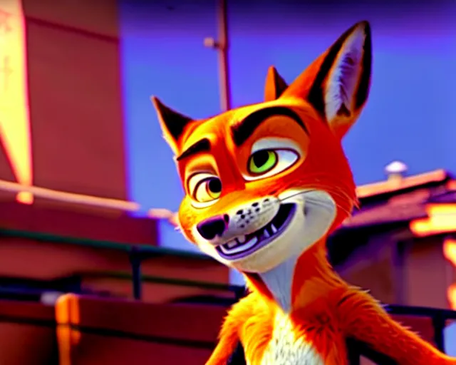 Image similar to nick wilde as max payne 3 set in gritty neo - noir zootopia, battle through the favela / furvela