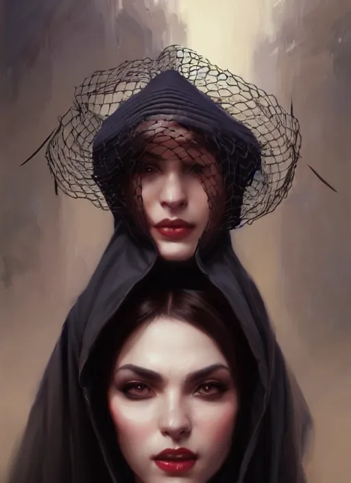 Image similar to a _ fantasy _ style _ portrait _ painting _ of widow black net bonnet, oil _ painting _ unreal _ 5 _ daz. _ rpg _ portrait _ extremely _ detailed _ artgerm _ greg _ rutkowski _ greg