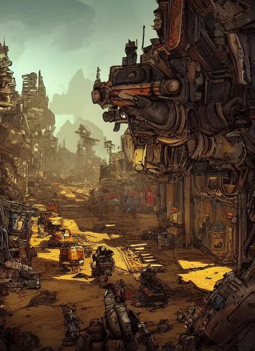 Prompt: Borderlands 2 WAR Loader , Dynamic lighting, cinematic, extremely high detail, photo realistic, cinematic lighting, pen and ink, intricate line drawings, post processed, concept art, artstation, matte painting, style by Raphael Lacoste, Eddie Mendoza, Q Hayashida