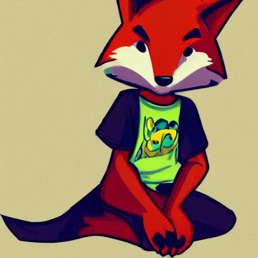 Image similar to an anthropomorphic fox wearing a t-shirt and jeans sitting on a couch, DeviantArt, Artstation, furry, anthro, anthropomorphic, furaffinity, cartoon, disney