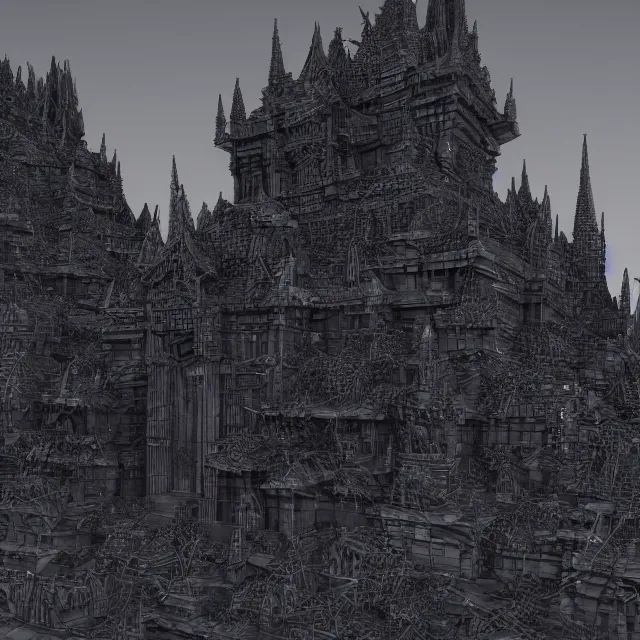 Prompt: black temple with spikes, 3d render, 4k, artstation