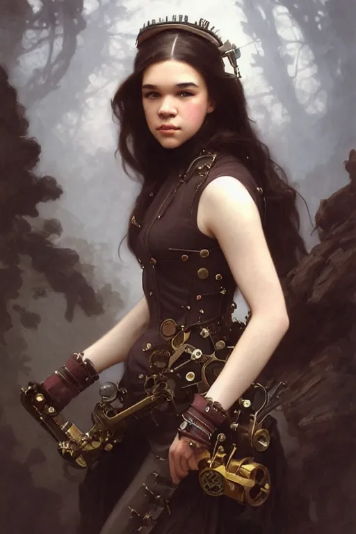 Image similar to hailee steinfeld as a steampunk woman with pale ski, intricate, elegant, digital painting, concept art, smooth, sharp focus, illustration, by ruan jia and mandy jurgens and william - adolphe bouguereau, artgerm