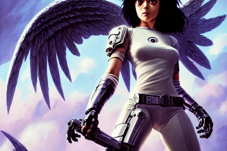 Prompt: grainy film photograph of battle angel in real life, dynamic lighting, passionate, magazine cover, cinematic, highly detailed, sharp focus, art by artgerm and greg rutkowski