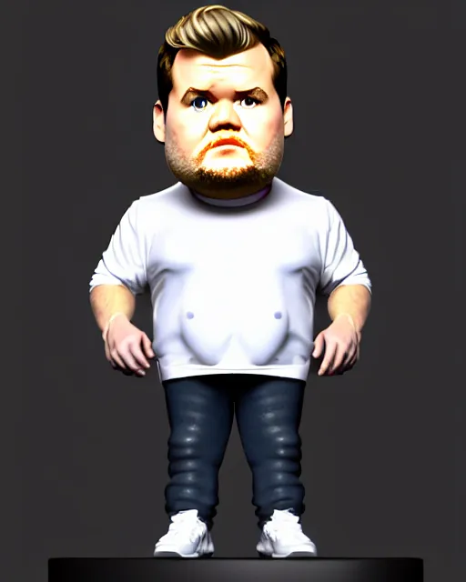 Image similar to full body 3d render of James Corden as a funko pop, studio lighting, white background, blender, trending on artstation, 8k, highly detailed , intricate details