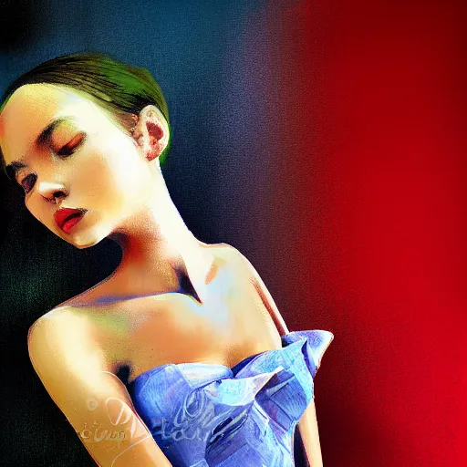 Image similar to a girl wearing a stylish dress, digital painting, smooth, hd, by tran ross, ambient lighting, details