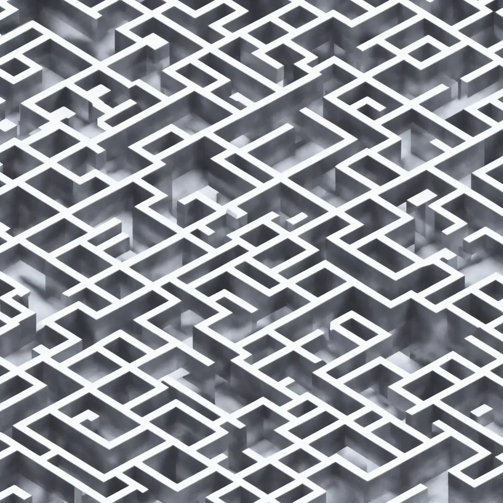 Image similar to wimmelbilder maze made of acrylic panels, isometric, white path, octane render, particle effects, unreal engine, very sharp, high contrast