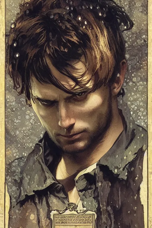 Prompt: a detailed matte portrait of dean winchester in a supernatural sherlock holmes story, 1 8 th century london in the rain, city streets, ominous, masterpiece, 8 k, art by alphonse mucha and greg rutkowski