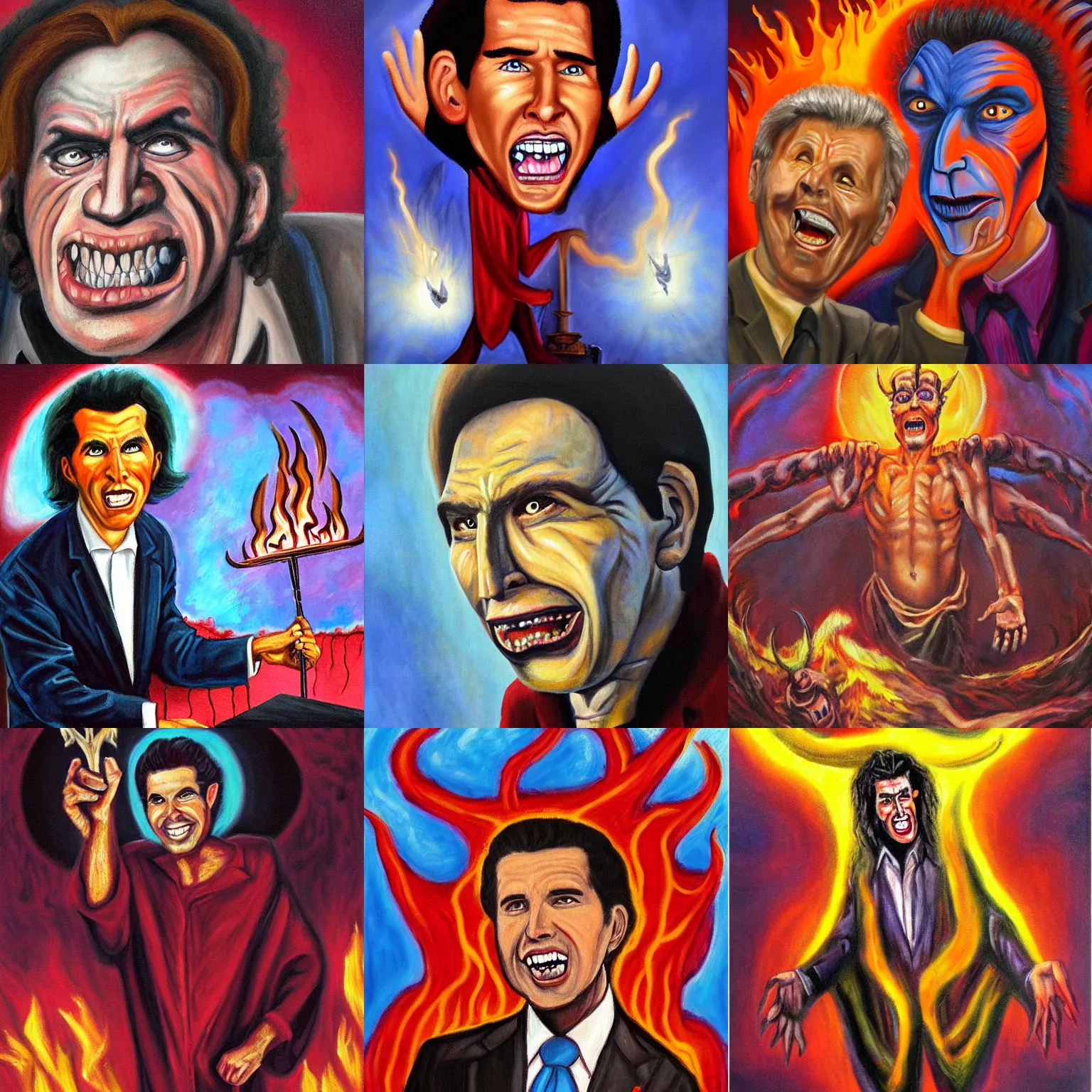 Prompt: painting of christian televangelist joe osteen as demon in hell