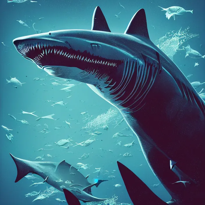 Prompt: portrait of joe biden as a shark. intricate abstract. intricate artwork. by tooth wu, wlop, beeple, dan mumford. octane render, trending on artstation, greg rutkowski very coherent symmetrical artwork. cinematic, hyper realism, high detail, octane render, 8 k, iridescent accents