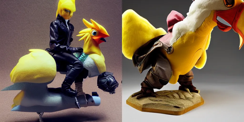 Prompt: neo from matrix riding a chocobo, realistic, studio photography