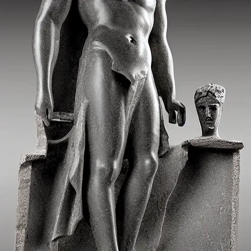 Prompt: long shot photo of a soapstone Art Deco statue of ancient greek religion god Hades, sculped by Paul Landowski,Jean Dupas, Tamara de Lempicka, Reginald Marsh, Rockwell Kent, and Diego Rivera,long shot,wide shot,low angle,Sigma 85 mm f/1.4,very detailed,unreal-engine,wears a tunic