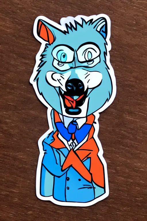 Image similar to the big bad wolf wearing a suit, colorful, sticker,