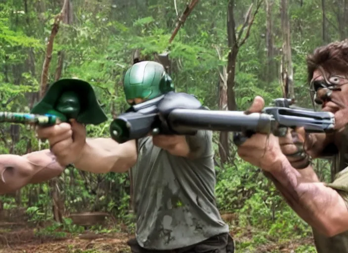 Prompt: film still of hulk playing paintball in the new avengers movie, 4 k
