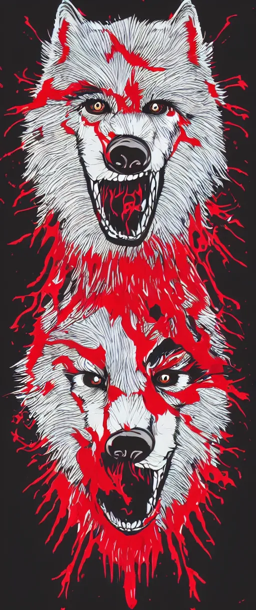 Image similar to wolfman with red liquid on his mouth, digital art, pastel, colorful, sticker, vector art