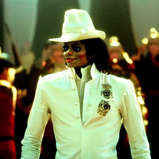 Image similar to michael jackson as king king, movie still, 8 k