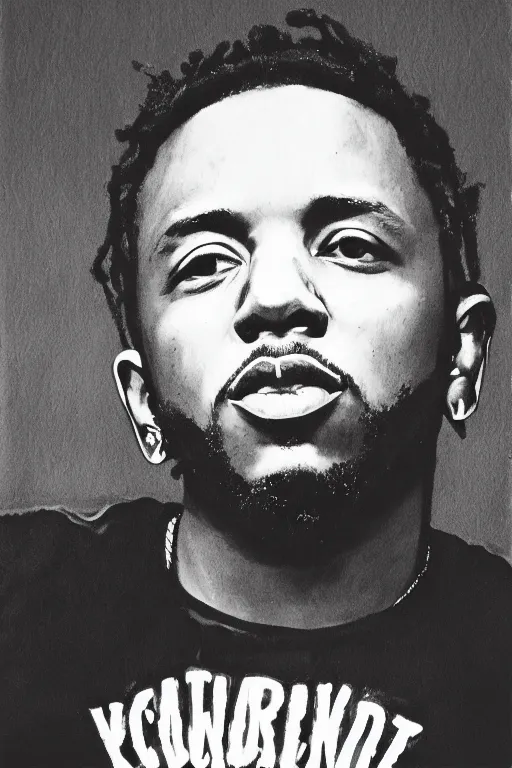 Image similar to kendrick lamar, portrait by wayne barlow