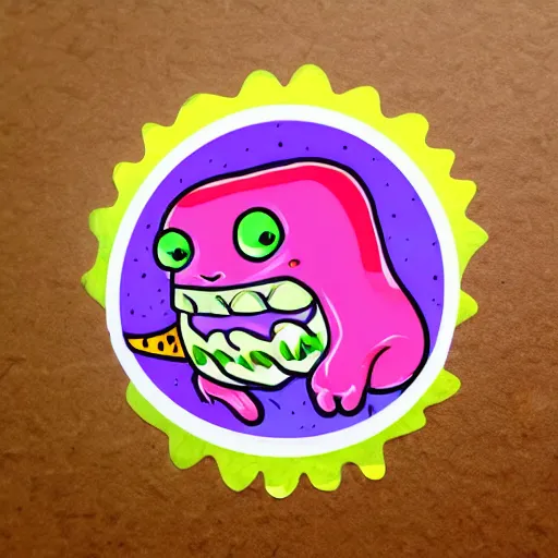 Prompt: sticker illustration of a cute monster. bright colors. bold outlines.