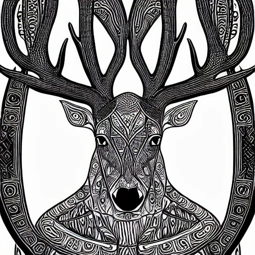 Prompt: a symmetrical portrait illustration of a deer black and white hand drawn sketch on artstation 4 k intricate extremely detailed digital art by alex grey