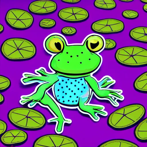 Image similar to !!! sticker!!! cute close - up of a frog in the water lilies, highly detailed, digital art, white outline,