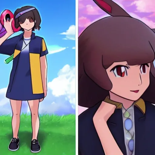 Prompt: a pokemon trainer that looks like emma watson