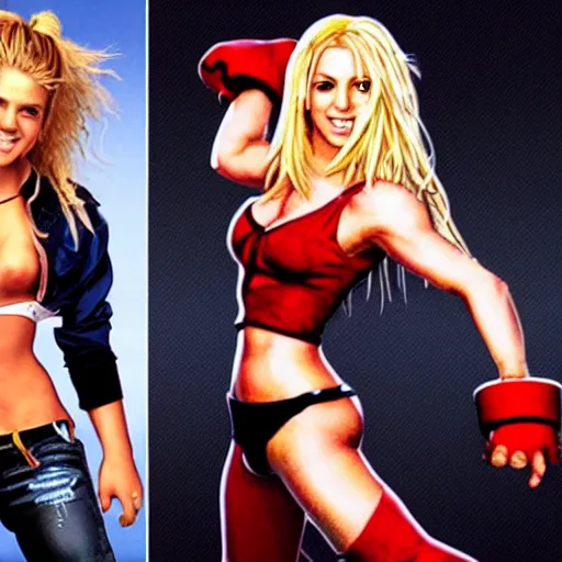 Prompt: shakira vs britney spears street fighter style