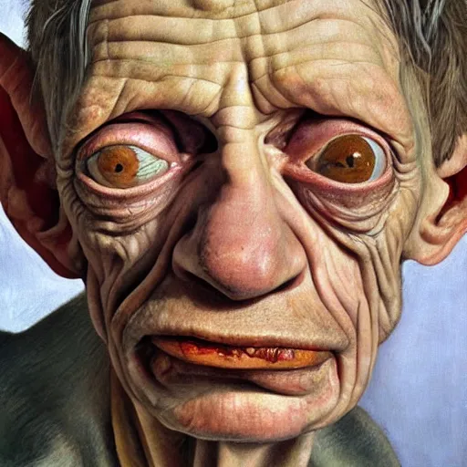 Prompt: high quality high detail painting by lucian freud, hd, portrait of gollum, photorealistic lighting