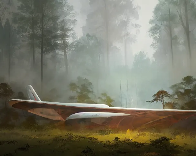 Prompt: a crashed airplane in a forest, smoke, smog, cloudy air, and fire. Forest swamp. Atmospheric lighting By Makoto Shinkai, Stanley Artgerm Lau, WLOP, Rossdraws, James Jean, Andrei Riabovitchev, Marc Simonetti, krenz cushart, Sakimichan, trending on ArtStation, digital art.