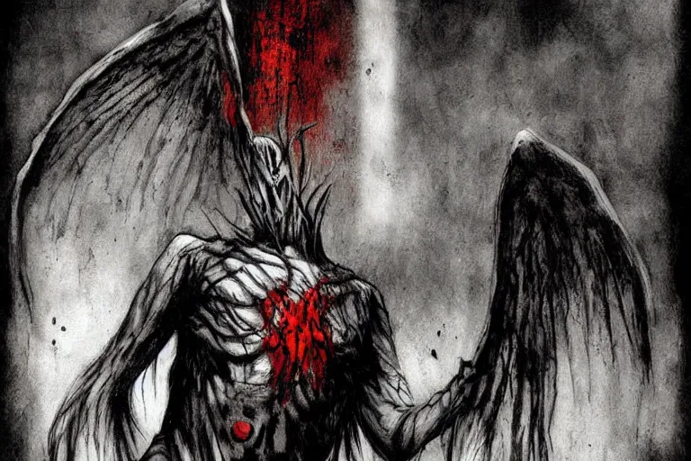 Image similar to mad horror painting of mothman by ben templesmith