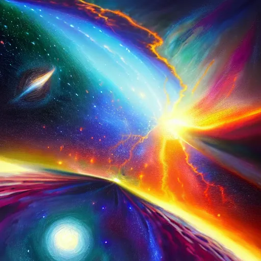 Image similar to realistic concept art for the entire universe uniting again into perfect love and pure consciousness, defeating the big bang!! final victory of order over disorder!! final defeat of entropy! end of time, galactic scale!! accurate physics mathematics, digital painting, artstation, smooth, sharp focus