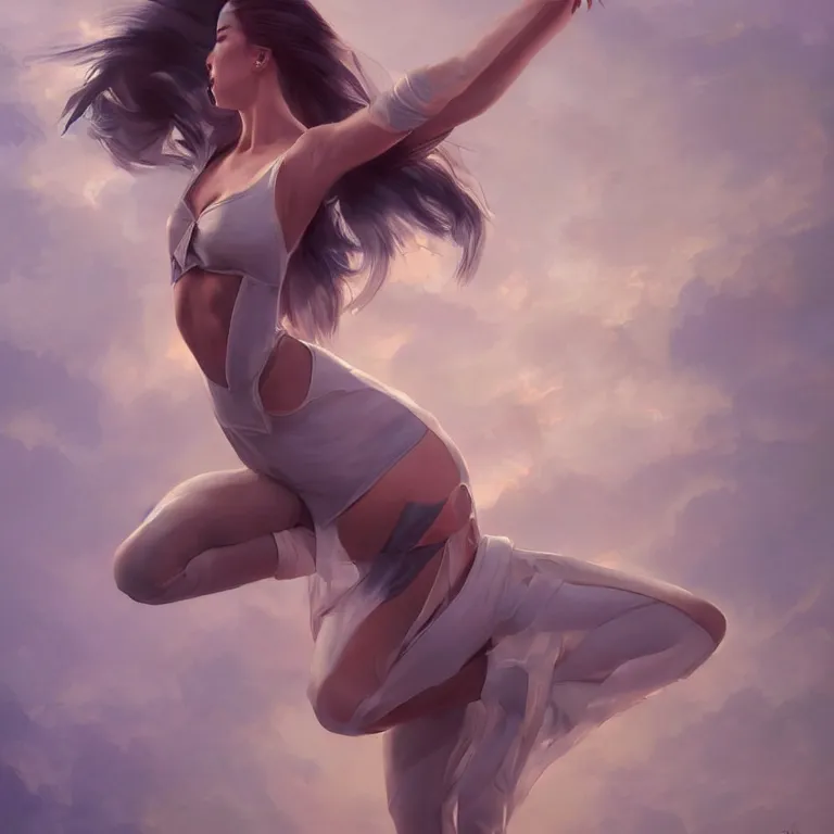 Image similar to dancer in the wind by christopher balaskasand artgerm, retrofuturism, trending on artstation