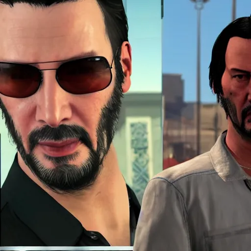 Image similar to Keanu reeves in Grand theft auto 5 4K detail