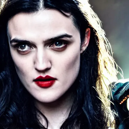 Image similar to Katie McGrath as Cyberpunk Morgana