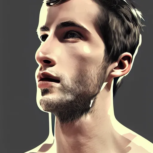 Prompt: portrait of a young man with brown hair, digital art, detailed, saturated