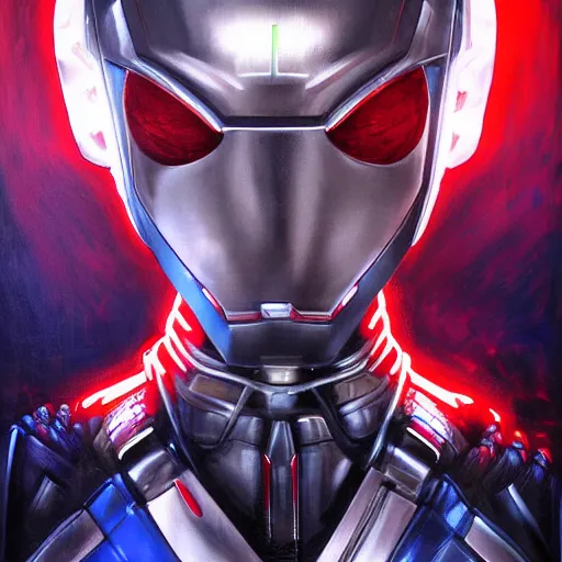 Prompt: realistic Portrait painting of DC Cyborg as Kamen Rider, made by Michaelangelo, physical painting, Sharp focus,digital art, bright colors,fine art, trending on Artstation and deviantart, unreal engine.