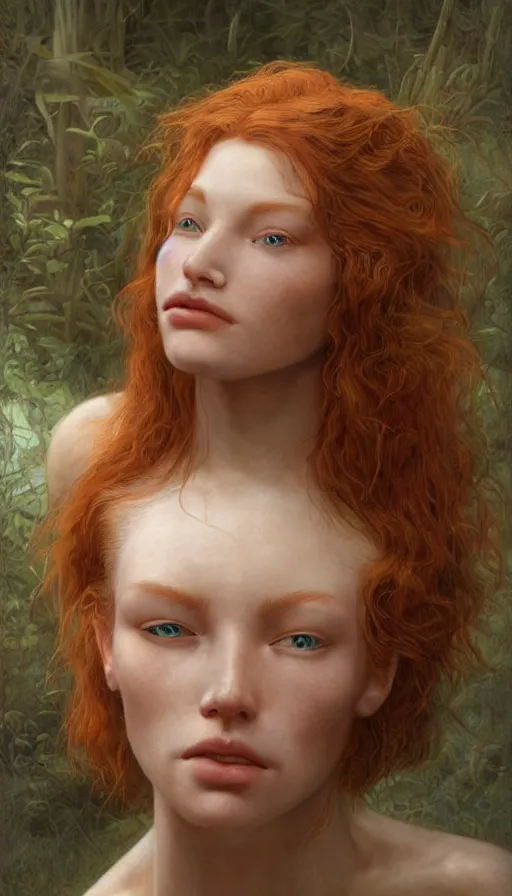 Image similar to epic masterpiece young ginger cindy crowford, sweaty skin, hyperrealistic, octane render, cinematic, beautiful face and flawless skin, perfect hands, 5 fingers, by edgar maxence and ross tran and michael whelan, legends of runeterra