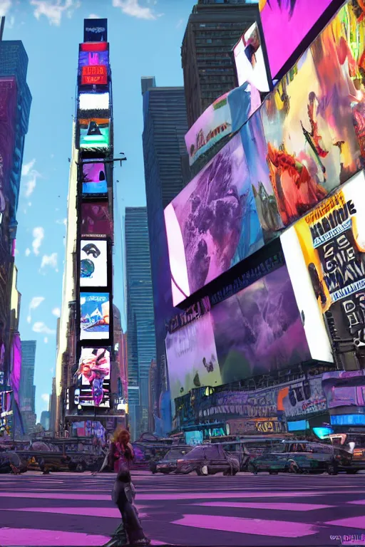 Prompt: times square in the style of horizon zero dawn