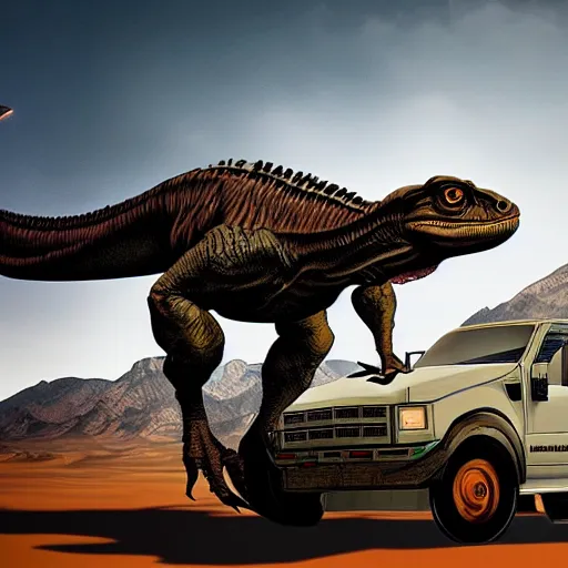 Image similar to velociraptor as a truck in the style of star wars, futuristic dramatic lighting, intricate photorealistic detail, many exotic high end features