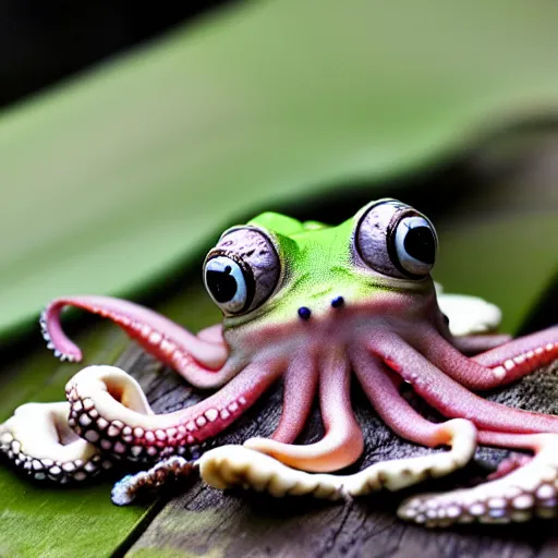 Prompt: octopus frog sitting on mushroom