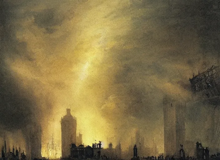 Image similar to 1 9 th century london, art by thomas lawrence, robert rubert and john martin, dark, night, gas lights, floor fog, coherent composition,