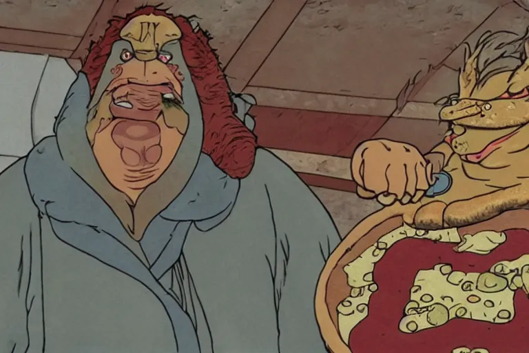 Image similar to a film still of pizza the hut in the akira, high quality