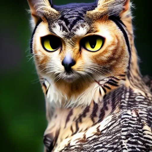 Image similar to a feline owl - cat - hybrid, animal photography