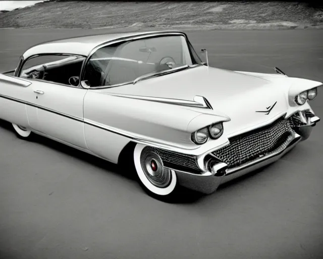 Image similar to a single 1 9 5 8 cadillac miller - meteor, lomography lady grey