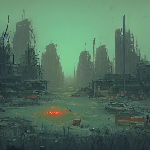 Image similar to when the last city fell, only the temple remained. a post - apocalyptic world by simon stalenhag, artstation trending