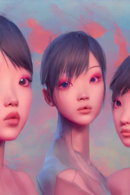 Prompt: 3d dark infrared octane render concept art by D. Jun, by Mo Xiang Tong Xiu, by Igarashi Daisuke, beauty portrait anime three schoolgirls under dark pink and blue water. pretty cute face. sunrise. dramatic light, trending on artstation, oil painting, noise.