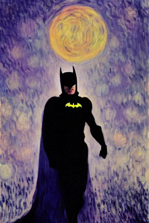 Image similar to Batman portrait atmospheric painting in the moonlight by Claude Monet